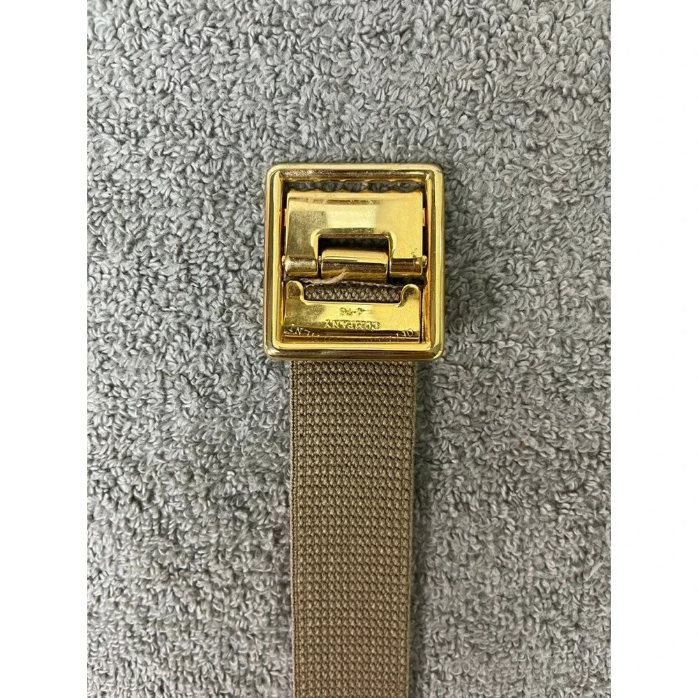 Vintage Tan Canvas Web Belt Gold Tone Slider Buckle Military Style 45 Inch